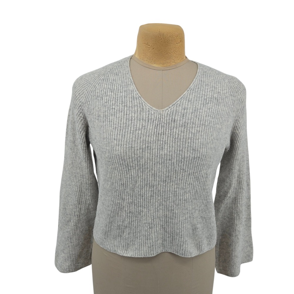 Almina‎ Concept Ribbed V-Neck Sweater Womens Small Gray Wool Blend Knit Pullover